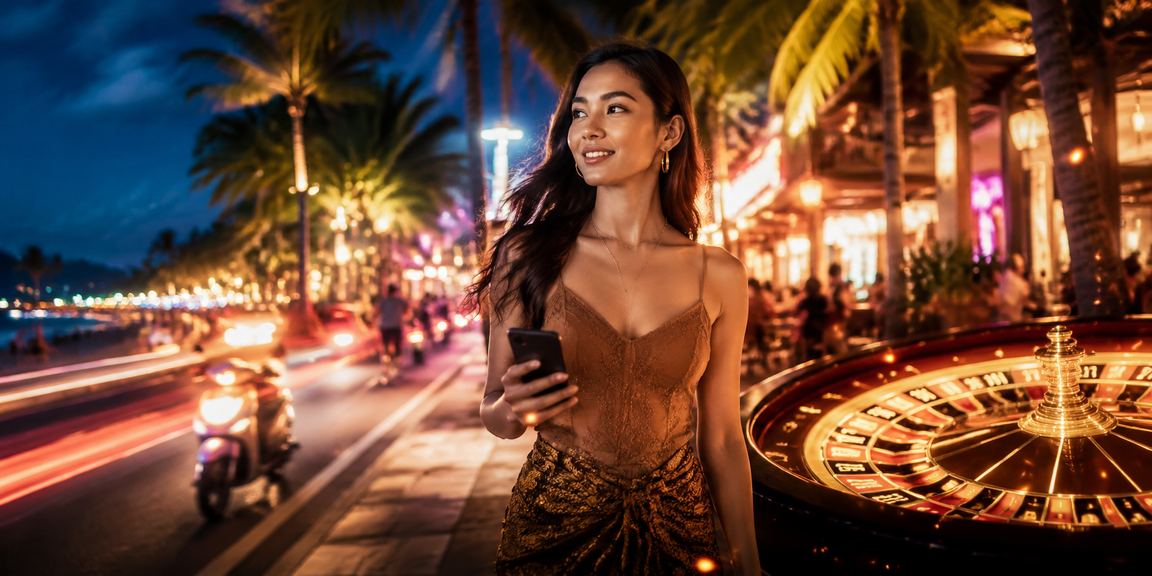 Meja roulette berputar di suasana pasar malam dengan pencahayaan meriah